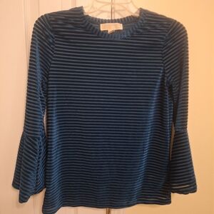 Michael Kors Blue Velvet Stripe Bell-Sleeve Top - Women, XS